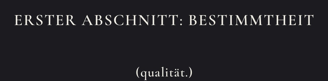 Überschrift in Fassung 0.77: ERSTER ABSCHNITT: BESTIMMTHEIT in einer Zeile, darunter (qualität.) klein geschrieben.