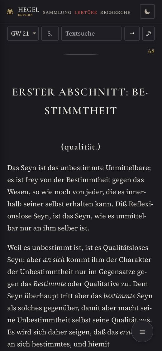 Lesetext auf dem Telefon, Fassung 0.77.