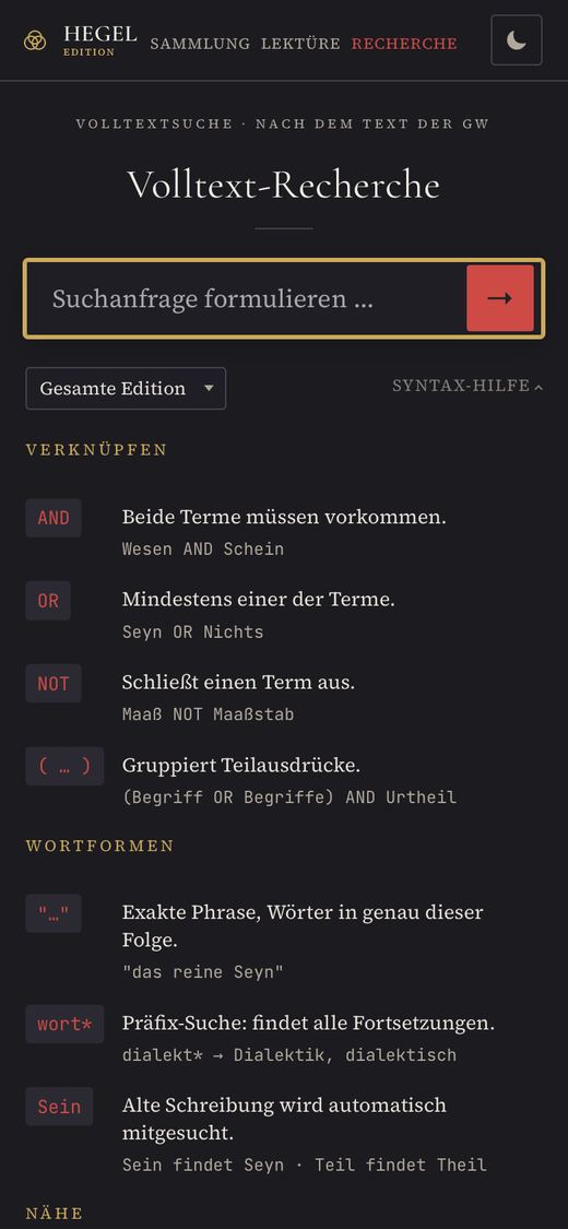 Recherche auf dem Telefon, Fassung 0.77.